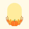 Isolated Pumpkin With Autumn Leaves Decorative Oval Yellow Frame And Copy Royalty Free Stock Photo
