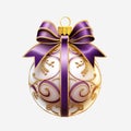 Isolated purple christmas tree ball with luxury golden patterns on white square background Royalty Free Stock Photo