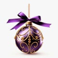 Isolated purple christmas tree ball with luxury golden patterns on white square background Royalty Free Stock Photo