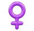 Isolated purple female symbol on white background. Cut out icon for International Womens Day in 3D illustration