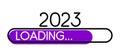 Isolated 2023 purple loading bar on white background