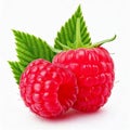 Isolated Raspberries and Strawberries with Leaf on White Background - Whole and Half Side View Royalty Free Stock Photo