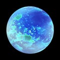 An isolated raster shape in the form of a ball on a black background. Blue planet in space. Ball with blue and turquoise spots.