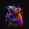 Isolated rat singing with microphone. Generative AI Royalty Free Stock Photo