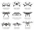 Isolated rc drone logo collection on white. UAV technology logotype set. Unmanned aerial vehicle icons. Remote control