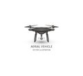 Isolated rc drone logo on white. UAV technology logotype. Unmanned aerial vehicle icon. Remote control device sign