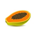 Isolated realistic colored half slice of juicy orange papaya, pawpaw, paw paw with seeds with shadow on white background. Side vie Royalty Free Stock Photo