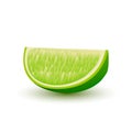 Isolated realistic colored slice of juicy green color lime with shadow on white background.