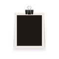 Isolated realistic empty vector photo frame with clamp. Template