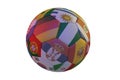 Isolated realistic football with flags of countries, in the center of Germany, Nigeria and Serbia, 3d rendering.