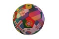 Isolated realistic football with flags of countries, in the center of Portugal, Germany, Croatia and Serbia, 3d rendering.