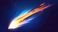 Isolated realistic meteorite flame speed glow. Night planet tail sparkle. Missile burn or fireball shooting ui vfx