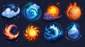 Isolated realistic set of weather meteo icons. Elements for weather forecast, cyclone with spiral clouds, lunar eclipse Royalty Free Stock Photo