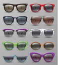 Isolated realistic sun glasses with color lens vector set