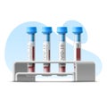 Isolated realistic vector template of blood test tubes for coronavirus with rack. 3D cartoon illustration on the Royalty Free Stock Photo