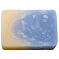 Isolated Rectangular Bar of Natural Handmade Soap - Blue White and Cream Royalty Free Stock Photo