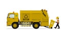Isolated recyclable garbage truck and the keeper on transparent background