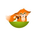 Isolated red cartoon fox cub on white background. Orange happy frendly fox lie on glade and dream. Wild animal funny personage. Royalty Free Stock Photo