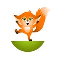 Isolated red cartoon fox cub on white background. Orange happy frendly fox. Wild animal funny personage. Royalty Free Stock Photo