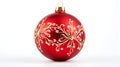 Isolated red Christmas Ornament on a white Background. Festive Template with Copy Space Royalty Free Stock Photo