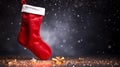 Isolated red Christmas Stocking in front of a festive Background. Cheerful Template with Copy Space Royalty Free Stock Photo