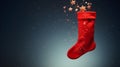 Isolated red Christmas Stocking in front of a festive Background. Cheerful Template with Copy Space Royalty Free Stock Photo