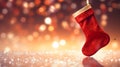 Isolated red Christmas Stocking in front of a festive Background. Cheerful Template with Copy Space Royalty Free Stock Photo