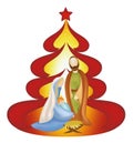 Christmas tree nativity scene with holy family Joseph Jesus Mary on red background Royalty Free Stock Photo