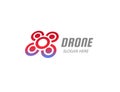 Isolated red drone vector illustrarion. Quadrocopter logo on the white background. Modern air device, copter logotype Royalty Free Stock Photo