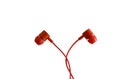 Isolated red earphone on white background
