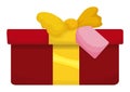 Isolated red gift box with yellow bow tie and empty tag, Vector illustration Royalty Free Stock Photo