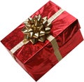 Isolated red gift with Gold Bow and Ribbon Royalty Free Stock Photo