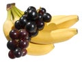 Isolated red grapes and bananas Royalty Free Stock Photo