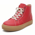 Isolated Red High-top Sneaker with White Laces on White Background Royalty Free Stock Photo