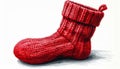 Isolated Red Knitted Christmas Stocking on White Background for Festive Decor Royalty Free Stock Photo