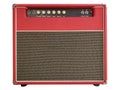 Isolated red leather and brown control panel vintage electric guitar USA style boutique amplifier on white background Royalty Free Stock Photo