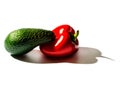 Red pepper and avocado with shadow