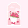 Isolated Red Rose Bouquet With Flying Hearts Over Pink Clouds Pentagon