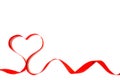 Isolated red satin ribbon in the shape of a heart on a white background with free space. The concept of love and Valentine Day Royalty Free Stock Photo