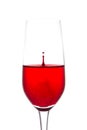 isolated of red water drop to wine glass is still on white background Royalty Free Stock Photo