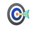 Red white dart board icon with dart hitting the center bullseye region