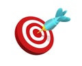 Red white dart board icon with dart hitting the center bullseye region