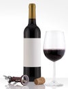 Isolated Red Wine Bottle in a White Background, White Label and Glass Royalty Free Stock Photo