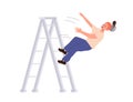 Isolated repairman, electrician or technician worker cartoon character falling down from ladder