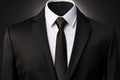 Isolated representation of a black suit with a cotton shirt and stylish tie