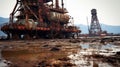 Isolated rig viscous sea spill stark ecological scene