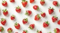 Isolated ripe strawberries, berry pattern, top view, on a white background Royalty Free Stock Photo