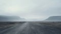 Isolated Road In Iceland: Post-apocalyptic Surrealism With Mountains And Fog