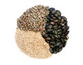 Isolated roasted sunflower-, sesame-, and pumpkin seed mixture Royalty Free Stock Photo