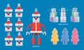 Isolated robot Santa with different emotions, and also robot snow man and different colors mechanical Christmas tree.